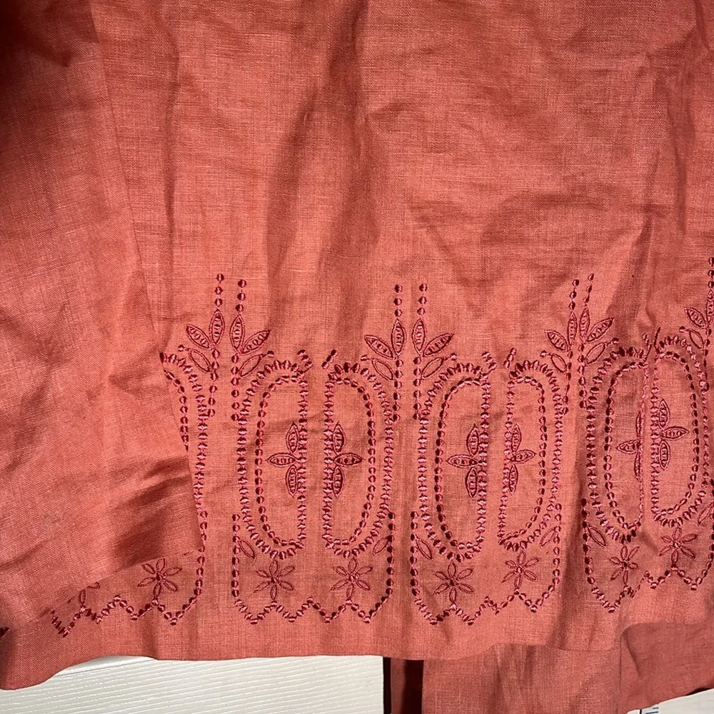 Neiman Marcus-S-Elegant Coral Skirt & long sleeve keyhole 100% linen tunic top.